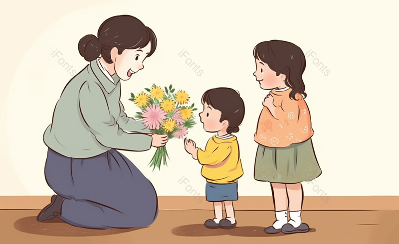 送花给老师的小孩教师节儿童送花插画素材,插画/手绘图,插画/手绘图库,插画/手绘图下载,插画/手绘